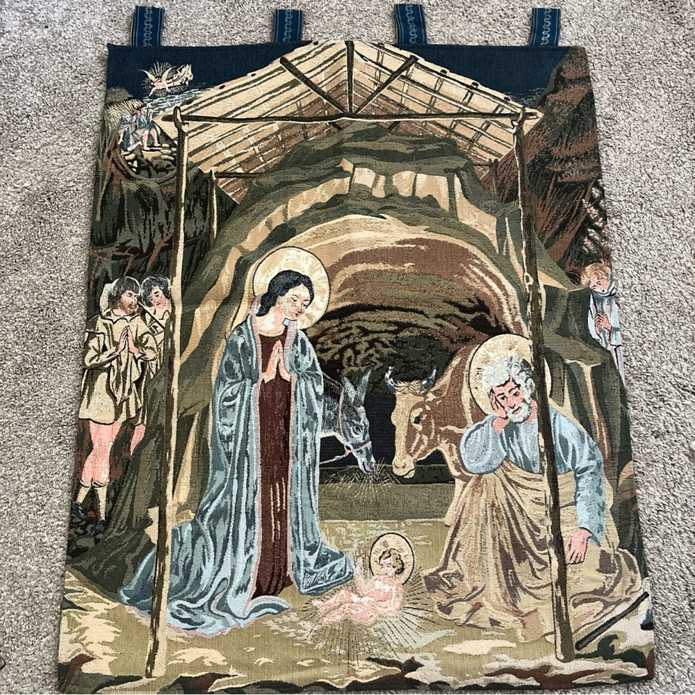 Nativity Tapestry Wall Hanging Curtain Christmas Home Decor Faith Christian